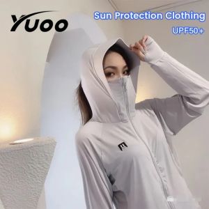 YUOO Women Sun Protection Clothing Sunscreen Elastic Jacket Hat Cover Face Anti-UV Lightweight Jacket Quick Dry Rainproof Jackets