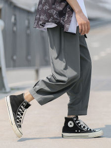 กางเกงลำลองผ้าไหมน้ำแข็งสำหรับผู้ชาย ทรงหลวม ขากว้าง ทรงเข้ารูป ทรงขากระบอก กางเกงขายาวทรงเก้าส่วน ผ้าไนลอน