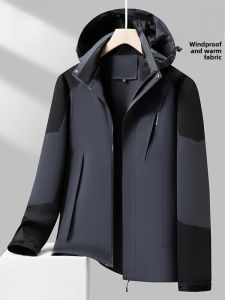 ROMON | Lormen Mens Spring Autumn Outdoor Windproof Waterproof Hooded Jacket Casual Sports Travel Outerwear Polyester Fiber Zipper