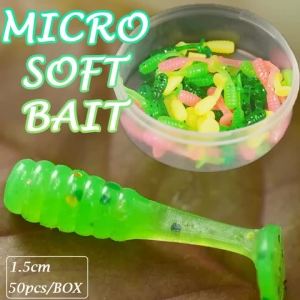 50PCS/box Micro Soft Bait 1.5cm T-Tail Laser Wobblers Carp Fishing Lure Mini Silicone Artificial Swimbait with Fish Attractant