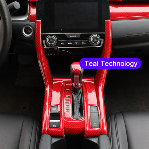 RHD Car Interior Cover for Honda Civic 2016 2017 2018 2019 2020 FC Carbon Fiber Door Armrest Seat cup Dashboard air conditioner gear shift Steering wheel trim