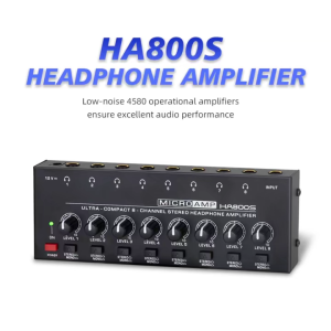 COD HA800S Ampli Amplifier Headphone 8 Channel Stereo/Mono Ultra-Compact Audio Mini With Adaptor 12V