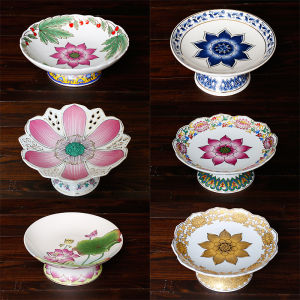 High Foot Plate Buddha Offering Fruit Tray Ceramic Buddha Front Tribute Plate Lotus Buddha Hall Altar Fruit Tray Guanyin Upper Supply Household Buddha Utensils
