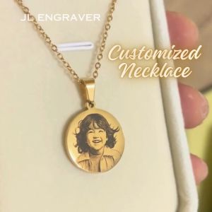 Personalized Engraved Photo Necklace - Stainless Steel - Hypo-allergenic Jewelry - Customized - Gold/Rose Gold/Silver