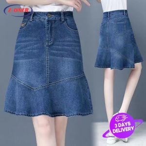 Z-ONER High Waist Denim Skirt for Women Fishtail Skirt A-line Hip Dress