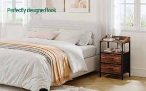 Bedside Table 2 Drawer Side Table with Drawer Overbed Table with Charging Smart Nightstand Modern Side Table Storage Cabinet Laptop Table with Storage for Bedside Household Office