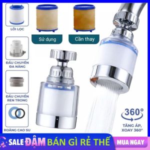 Bộ Lọc Nước Kèm Lõi Bông Lọc Cặn Bẩn Có Đá Khử Thế Hệ Mới An Toàn Cho Sức Khoẻ - Đầu Vòi Lọc Nước Tại Vòi Tăng Áp Xoay 360 Độ - Vòi Nước Rửa Bát