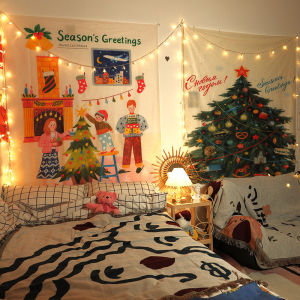 ผ้าพันตกแต่งห้องนอนสไตล์วินเทจฤดูหนาว ผ้าขนแกะสีแดงและสีขาว ผ้าคลุมเตียงแบบแขวน ผ้าคลุมเตียงแบบอบอุ่นสำหรับห้องพักชั่วคราว