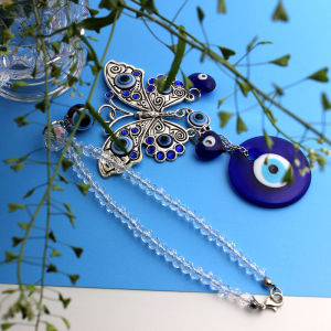 Long White Crystal Beads Beaded Turkey Blue Eye Butterfly Car Ornament Wall Hanging
