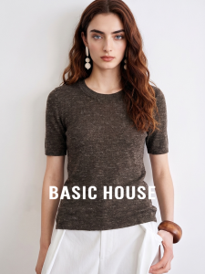 Basic House | Linen Blend Summer Thin Ice Silk Casual Short Sleeve T-Shirt Round Neck