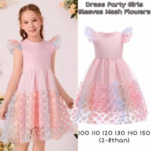 DRESS PESTA ANAK PEREMPUAN MESH LACE FLOWERS