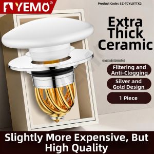 YEMO | Ceramic White Bounce Core Press Type Sink Drain Stopper