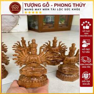 tượng phật bà đặt ô tô phòng trà nghìn mắt nghìn tay lòng từ bi thể hiện năng lực cứu độ vô biên gỗ bách cao 15-10-6cm