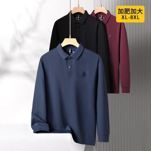 Plus-Size Spring and Autumn Casual Long Sleeve T-shirt Mens plus Size Loose Lapels Polo Shirt Mens Fat Guy Bottoming Shirt