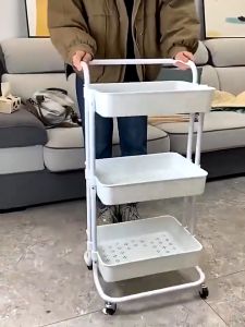 Heavy Duty Multifunctional 3-Tier(BLACK)Rolling Trolley Utility Cart Storage Shelves Trolley with Mesh Basket and Wheels