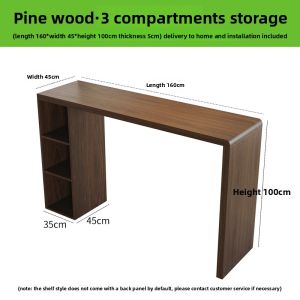Solid Wood Bar Table High Leg One-Piece Living Room Wall-Nearby Combination Suitable for Small Household Spaces