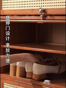 JK HOME Rattan Shoe Cabinet Modern Simple Shoe Rack Wood Design Almari Kabinet Kasut Shelf Shoe Living Room