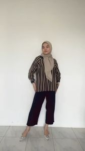 Setelan wanita terbaru 2024/One set setelan wanita terbaru kombinasi motif salur bahan katun rayon terlaris