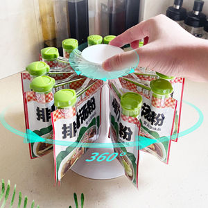 Wall-Mounted Spice Bag Organizer Rack Kitchen Storage Shelf Rotating Clip Spice Pack Storage Holder L-Shaped Plastic Shelf