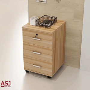 ASJ_Wooden Office 3 Tier Drawers cabinet with drawer lock and flexi wheels - Ready stock from IPOH