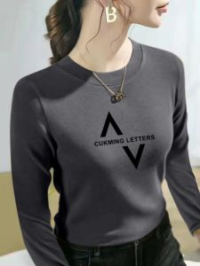 เสื้อยืดคอกลมแขนยาวผู้หญิง ผ้าเดอร์โมนิเออร์สองด้านหนา แฟชั่นฤดูหนาว อบอุ่น เสื้อชั้นใน เสื้อผ้าทำงานสไตล์เกาหลี