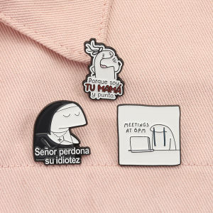 Funny Characters Flork Enamel Pins Funny Quote Senor Perdona Su Idiotez Meetings At 6pm Brooches Lapel Badge Jewelry Gifts