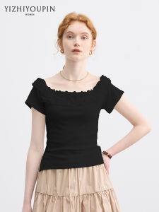 Design Sensation Small Audience Three Dimensional Lace Short Sleeve T Shirt Women Summer New Style One Shoulder Oblique Shoulder Slimming Short Top