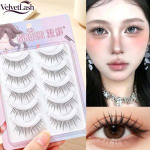 VelvetLash【Local Stock】5Pair Clear Band Full Strips False Eyelashes Natural Wispy Soft Lash Extension Comic Eye Makeup Beauty Tools