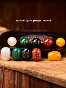 7A Natural Black Green and White Red Agate Great Compassion Mantra Barrel Beads Heart Sutra Bronzing Text Mens Ladies Bracelet Bracelet Beads Accessories Single