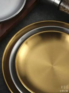 ชุด จานสแตนเลส สไตล์เกาหลี หรือ จานสแตนเลสเกาหลี รูปแบบจานอาหาร จานผมไม้ และ จานขนม มีหลายขนาด 115 ต่างๆ สำหรับการถาดสแตนเลส