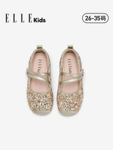 Princess Crystal Soft Bottom Kids Shoes Ellekids Spring 2025 New Style Childrens Leather Shoes round Toe Magic Tape Closure