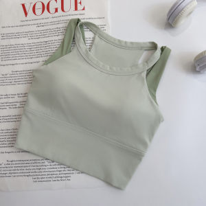 Fitness Yoga Sports Vest New Color Collision Outdoor Wear Wide Strap Anti Shake Auxiliary Breast Reduction Slimming Effect