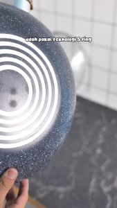 [JOMBO INDUKSI] Freemir Wajan Anti Lengket 30 Cm Black/Beige Tutup Kaca Marble Coating Kitchenware