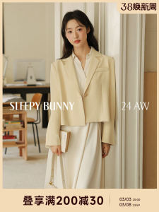 Sweet Style Short Suit Jacket Womens Casual Loose Korean Version Autumn Top Breathable Polyester Fabric Long Sleeve Pure Color