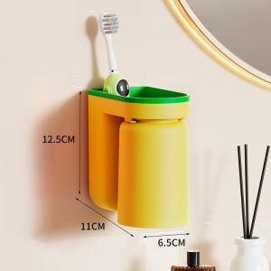 New 2024 Childrens Wall-Mounted Electric Toothbrush Cup with Storage Rack for Toothpaste No Drilling Required High Aesthetic Value