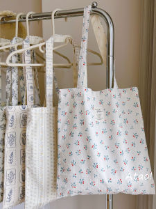 Korean Style Floral Cotton Canvas Single Shoulder Tote Bag Casual Versatile Womens Commuter Bag Handbag Soft Shoulder Strap