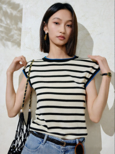 SUSHE | Relaxed Striped Ribbed Sleeve Knit Top