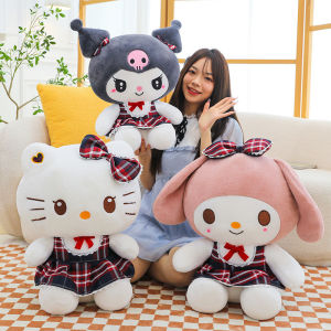 Cartoon Plaid shirt kuromi plushie JK melody plush toy doll hello kitty doll kid birthday gift