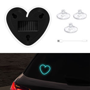Solar Powered USB RGB Heart-shaped Dynamic Gradient LED Car Interior Ambient Light Auto Windshield Neon Night Light Decoration