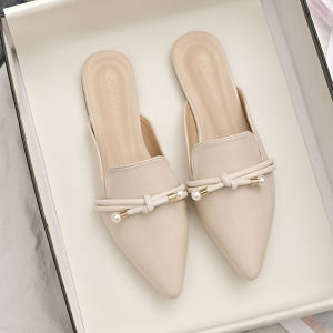 Womens Mule Slippers Soft Bottom Flat Heel Fashionable Pointed Toe Summer Outdoor Wear Cross Banding Rubber Outsole Shoes