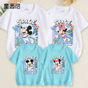 Disney Family Matching Summer Clothes Short Sleeve T-Shirts for Mom Dad And Kids Cartoon Design Cotton 100% Versatile Sizes