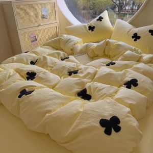 susan | Korean Purple Bow Bedding Set 4-Pieces Washed Cotton