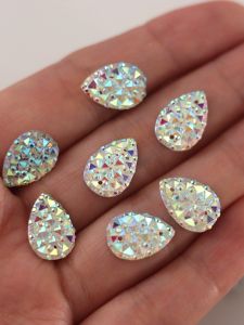 30pcs 10x14mm Pineapple Face Waterdrop Hand Sewn Rhinestones DIY Jewelry Accessories Dance Costume Decorative Sequins White AB Color
