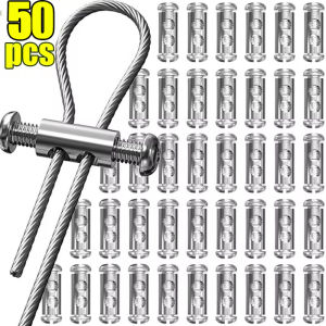 50Pcs Steel Wire Sling Clamps Double Hole Metal Copper Clip with Screw Stainless Steel Rope Sling Tool Fastening Accessories