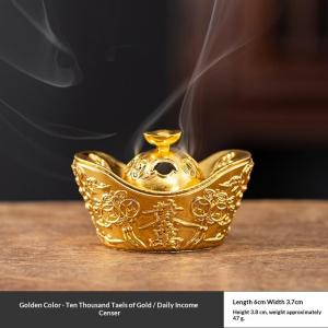 ⚑Chinese Gold Ingot Incense Burner - Lucky Wealth Decorative Backflow Incense Holder for Home Office