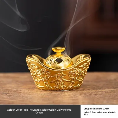 ⚑Chinese Gold Ingot Incense Burner - Lucky Wealth Decorative Backflow Incense Holder for Home Office
