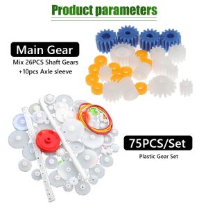 75pcs/Set Roda Gigi Plastik DIY Plastic Gear Teeth Shaft Pulley Belt For DIY Toys Robot Parts