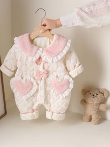 Korean Style Baby Clothes Autumn Winter Outfit Girls Fleece Lined Cotton Romper Suit for Outdoor Warmth Polyester Fiber