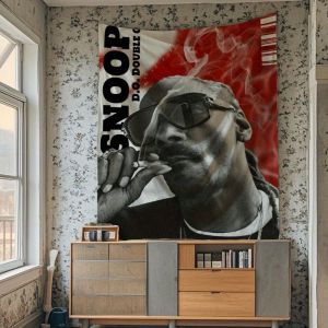 VIKAMA Đen Trắng Hip Hop Rapper Chân Dung Tấm Thảm Có Kính Mát Đô Thị Treo Tường Cho Phòng Ngủ Trang Trí Phòng Khách Polyester