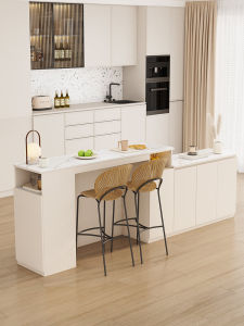 French Cream Style Stone Plate Sideboard Cabinet Hallway Solid Wood Porch Open Kitchen Kitchen Island Dining Table Bar Integrated